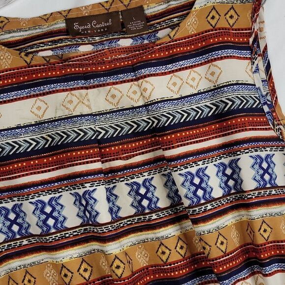 SPEED CONTROL NEW York rust tan blue cream sleeveless dress w/ pockets L LARGE - Picture 8 of 9